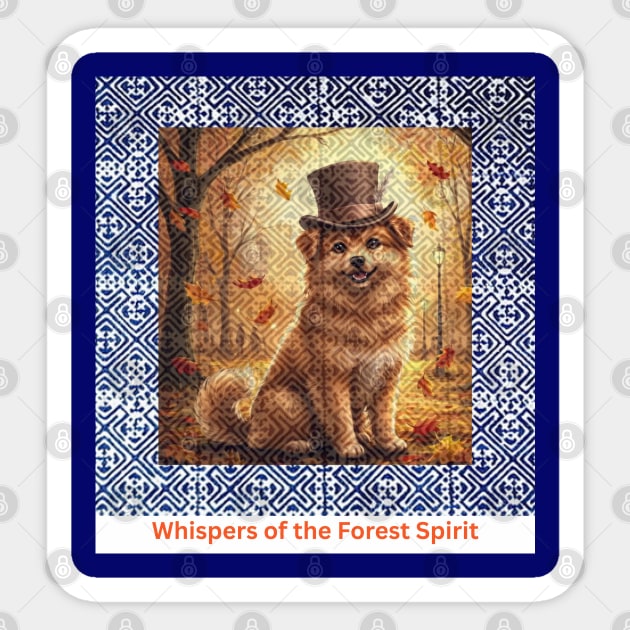 Whispers of the Forest Spirit – Brown Dog & Indigo Hmong Tribal Pattern Sticker by Pimcolle